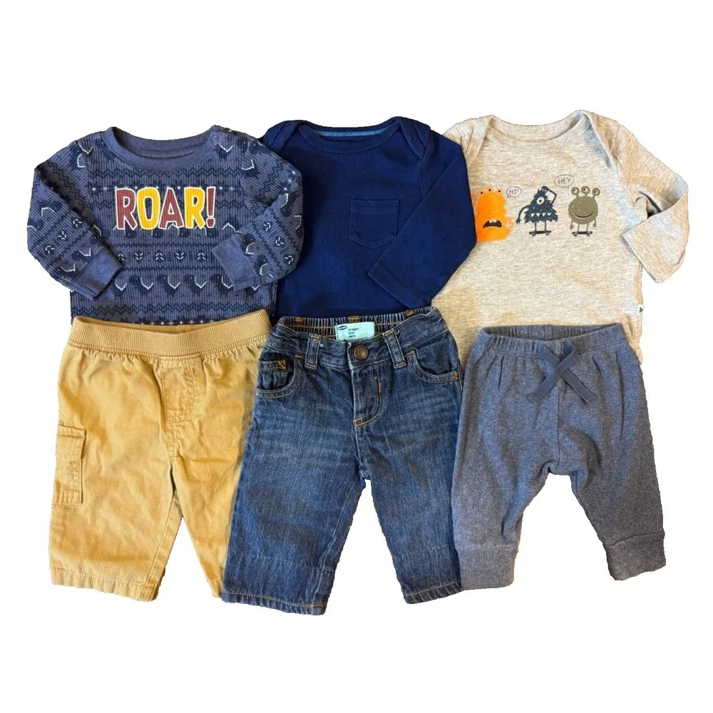 Baby Boy 0/3 Months Outfits Pants Long Sleeve Shirts Bodysuit Clothes Lot‎ Roar